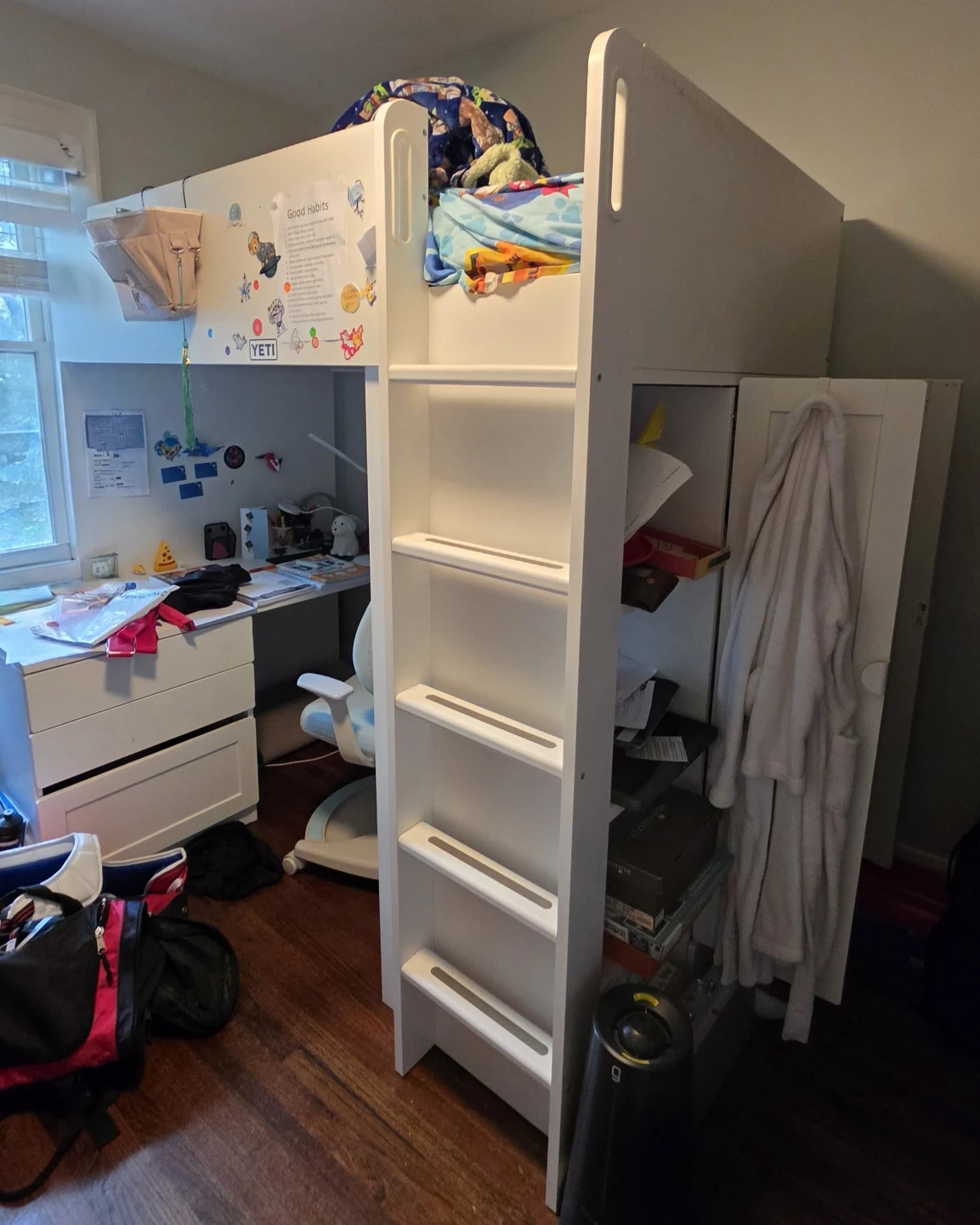 White Loft Bed with Integrated Desk and Storage - photo 2