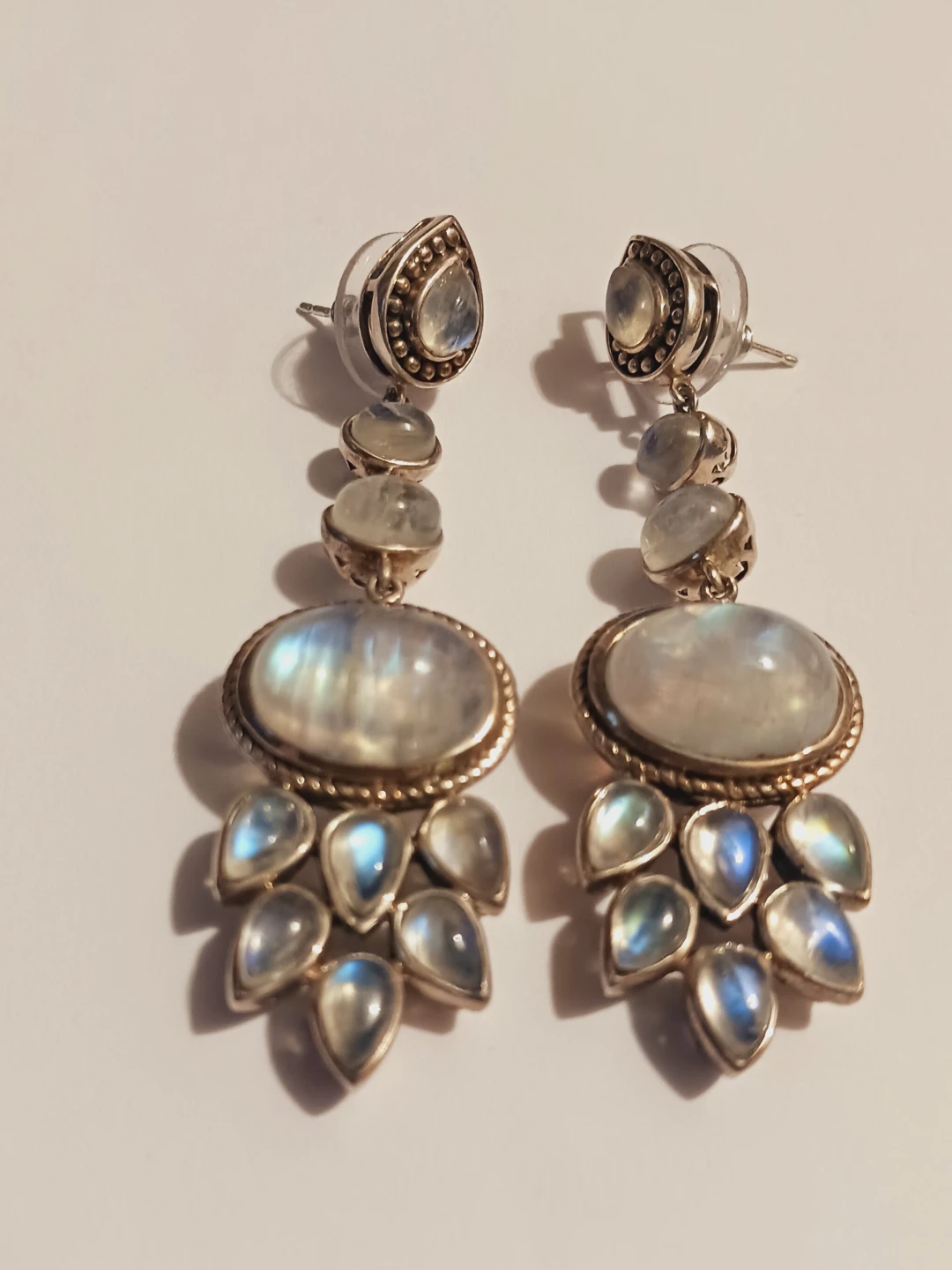 Stunning Sterling Silver 925 Moonstone Dangle Earrings - photo 2
