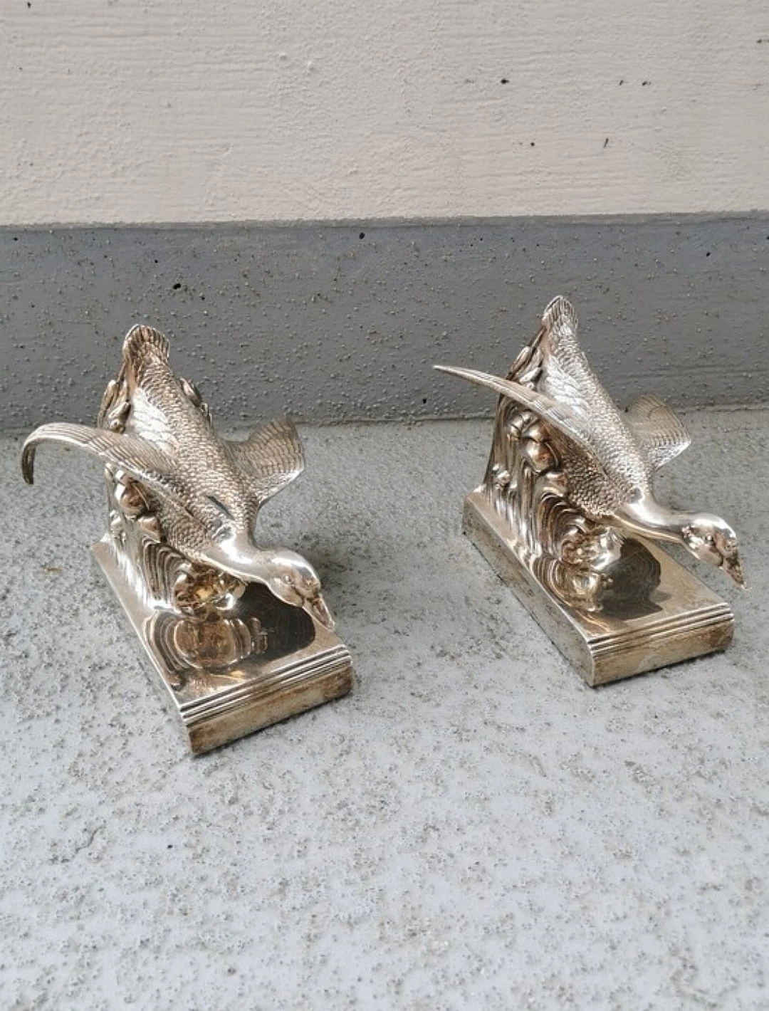 Vintage Silver Plated Goose Bookends Art Deco Shelf Decor Pair - photo 3
