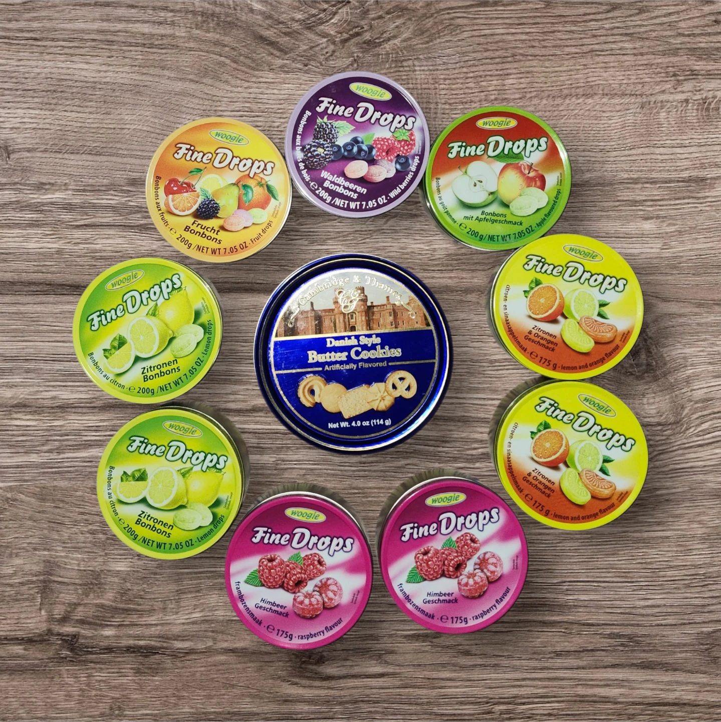 Woogie Fine Drops & Butter Cookies Empty Tins