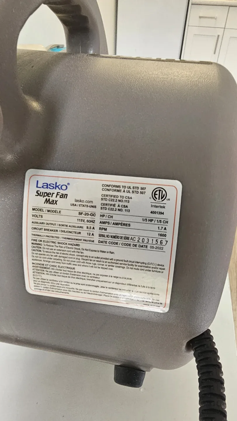 Lasko Super Fan Max 1/5 HP High Velocity Air Mover - photo 5