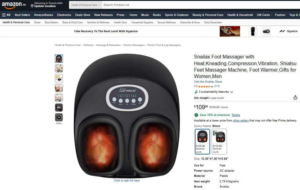 Snailax Foot Massager with Heat, Kneading, Compression & Shiatsu