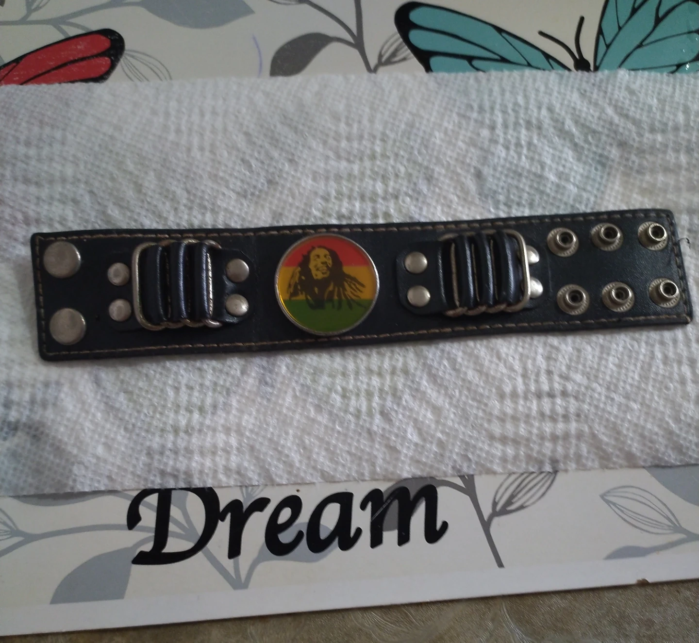 Bob Marley Black Leather Cuff Bracelet