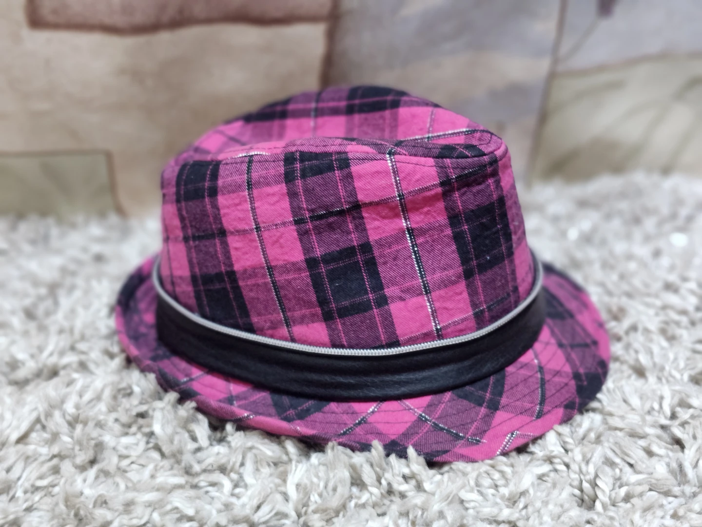 Justice Pink Plaid Fedora Hat One Size - photo 2