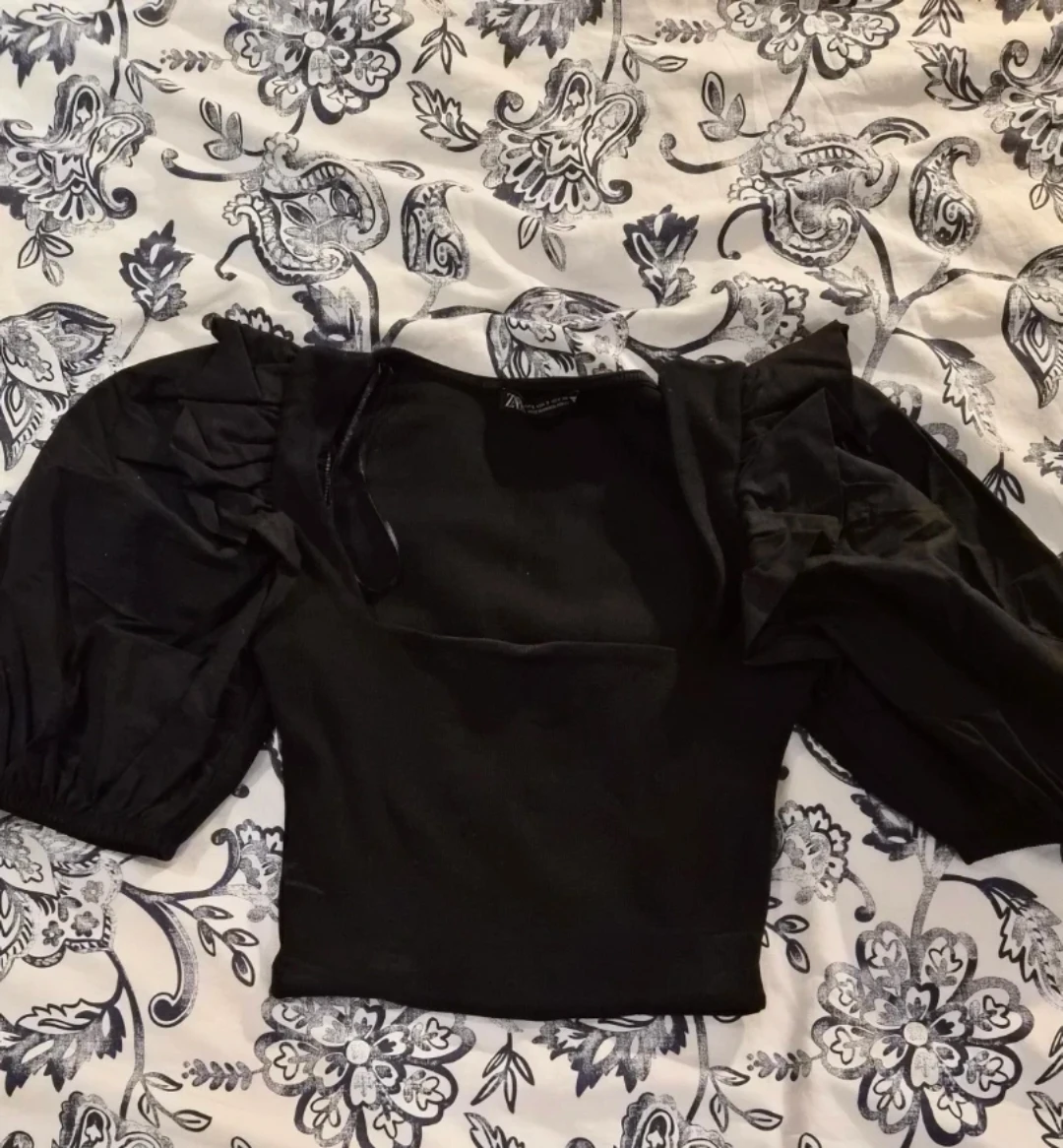 Black Zara Puff Sleeve Top - Size S - photo 2