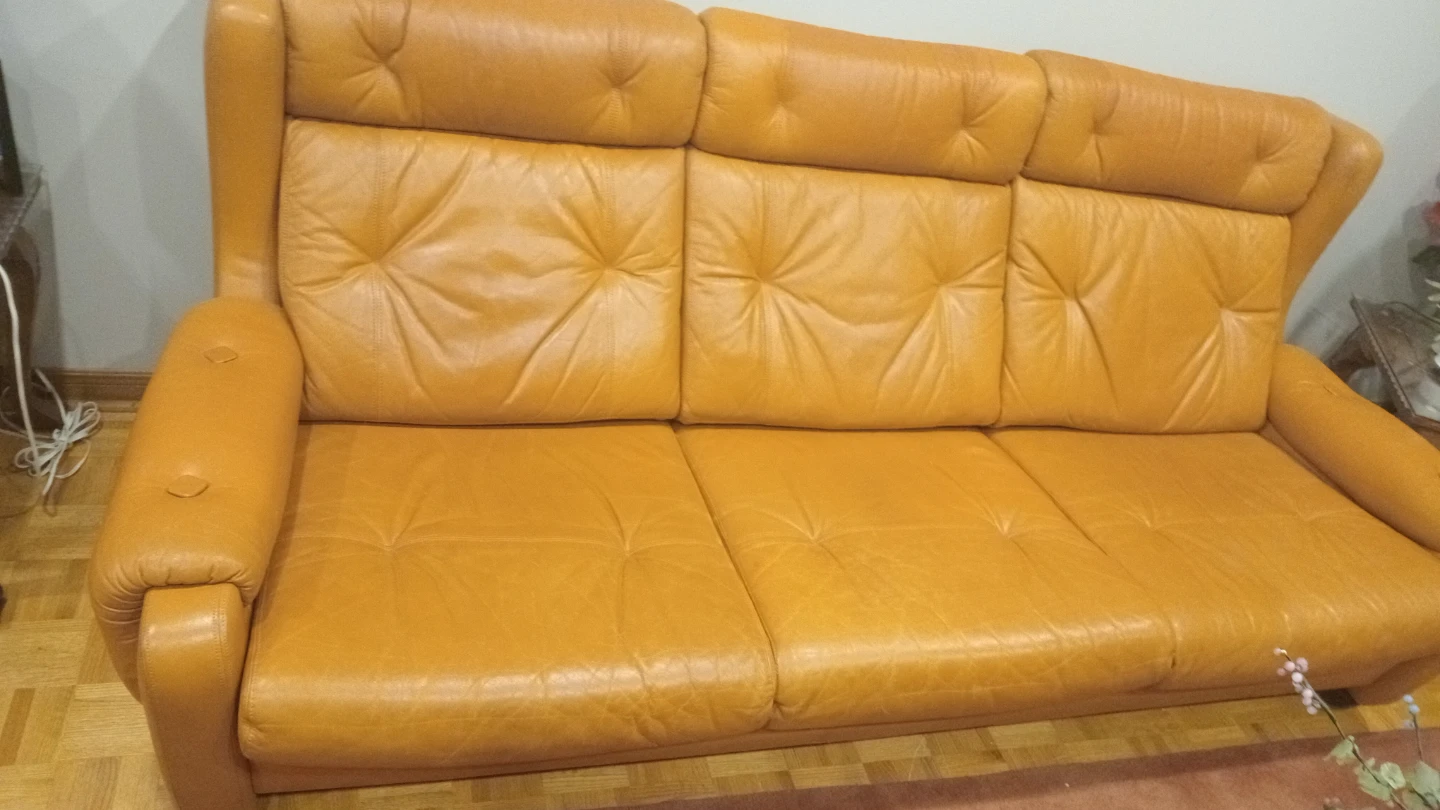 Orange Leather Sofa and Armchair Set - photo 2