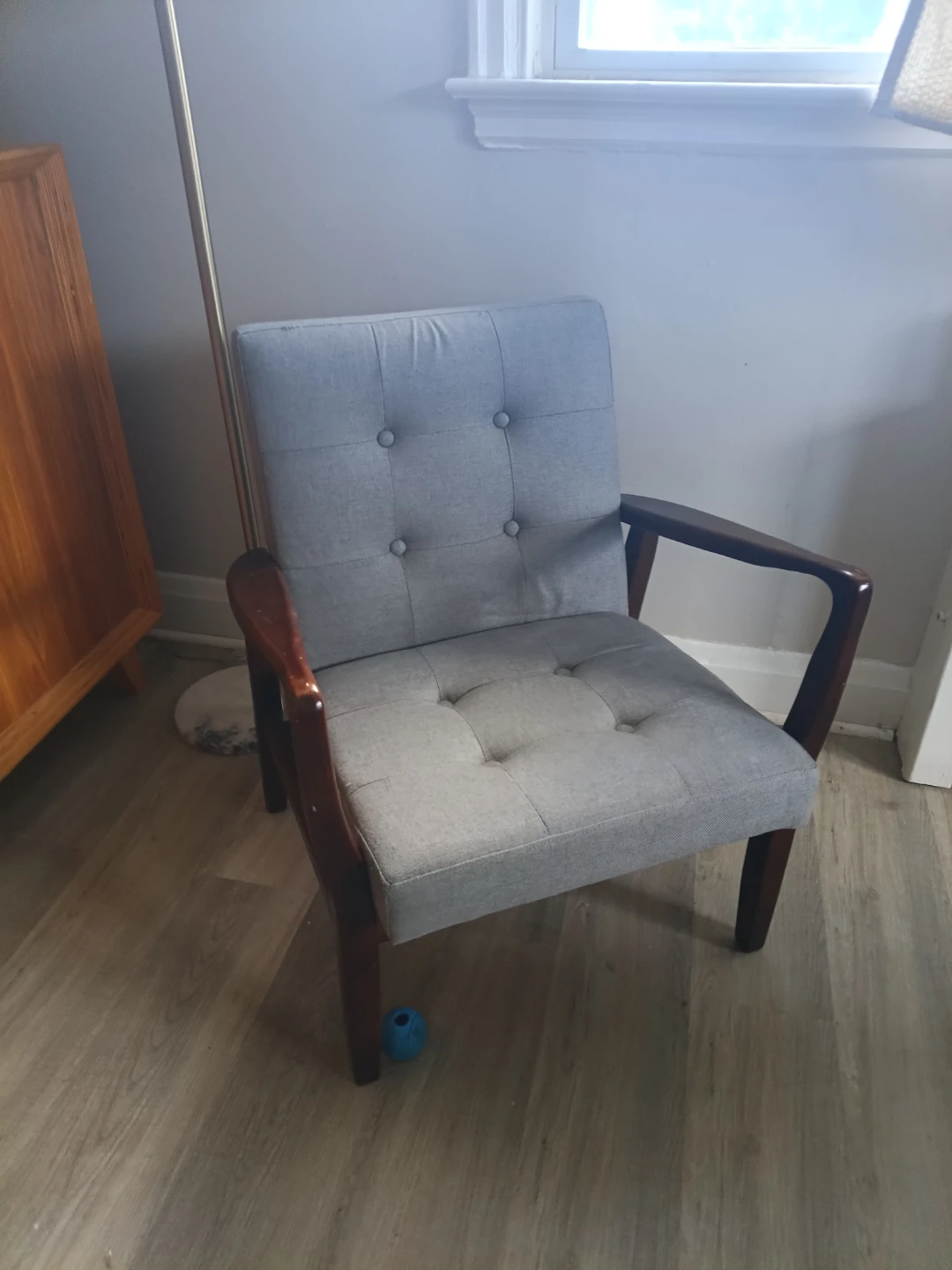 Grey Accent Chair with Wooden Arms - photo 2