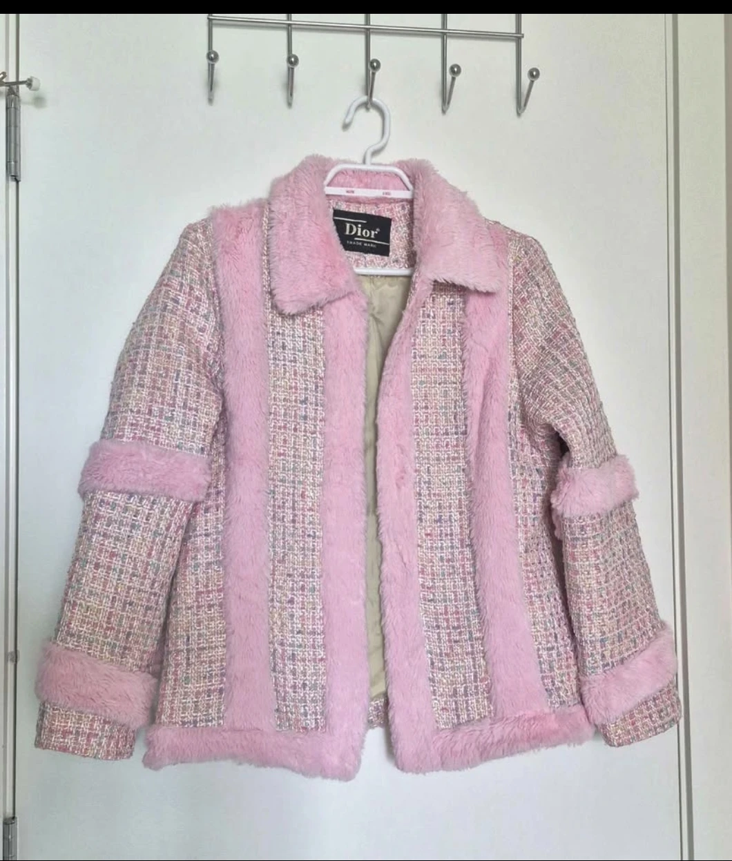 Dior Pink Tweed Fur Trim Jacket