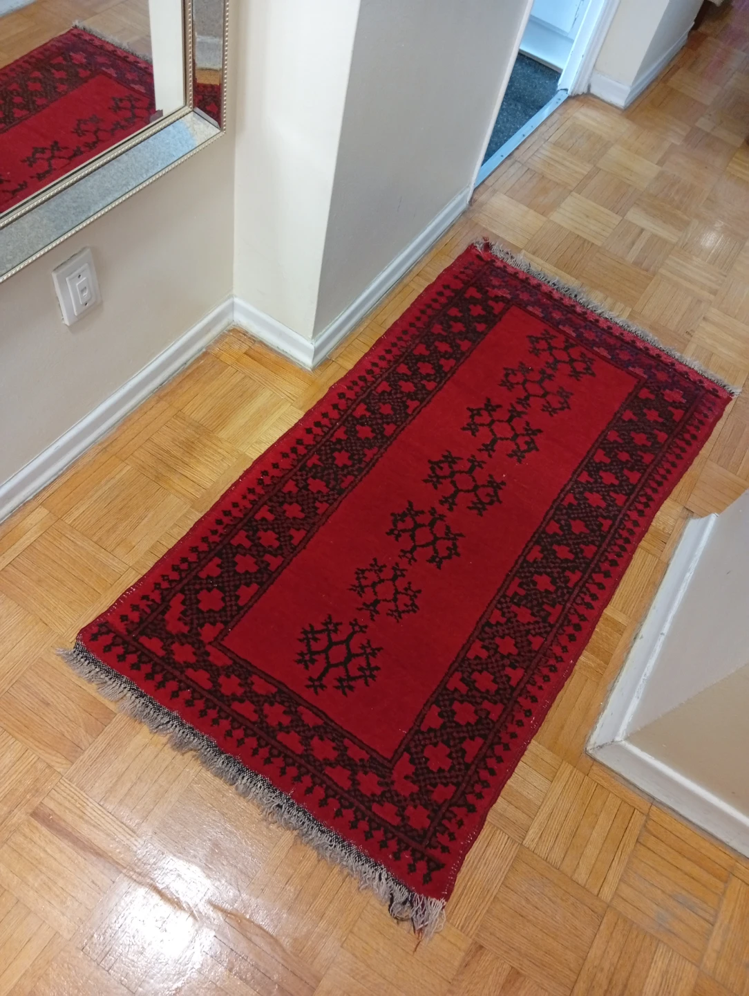 Red Area Rug with Black Pattern, real wool - photo 2