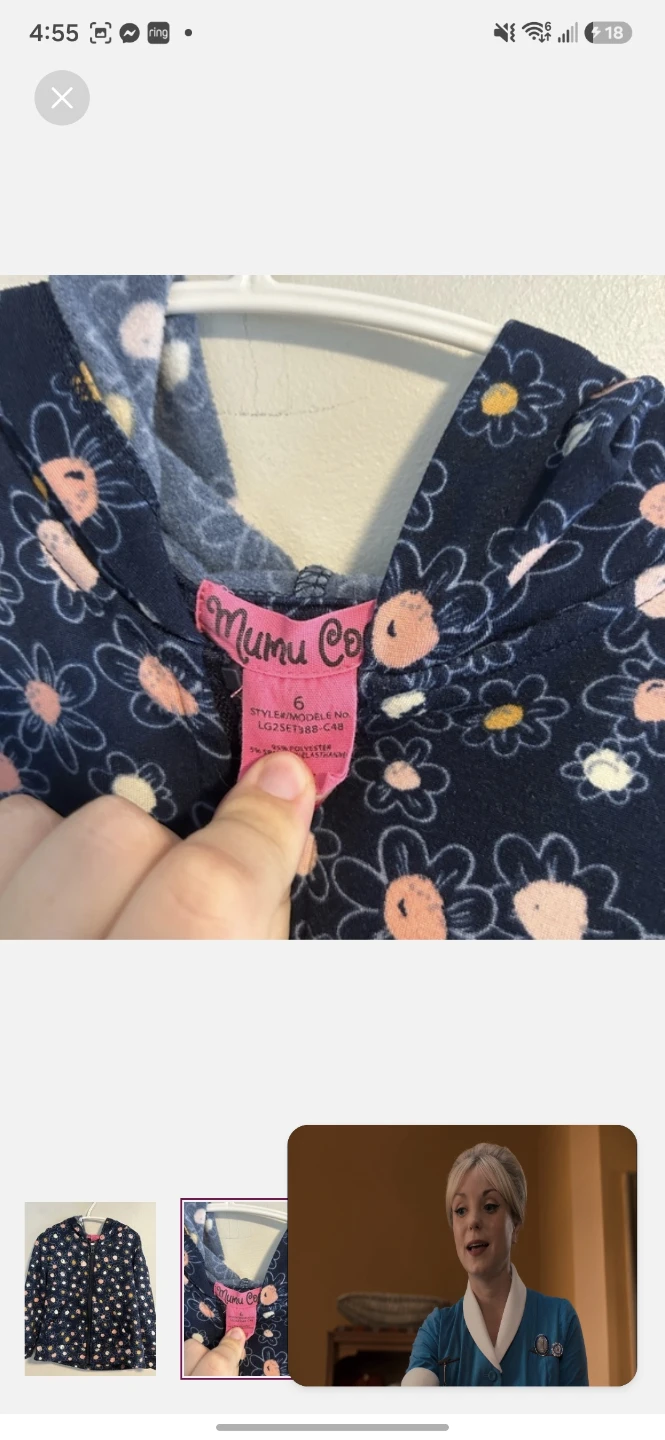 Mumu Co. Girls Flower Zip-Up Hoodie Size 6 - photo 2