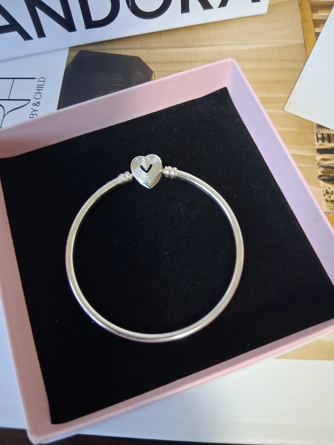Pandora Silver Bangle Bracelet with Heart Clasp