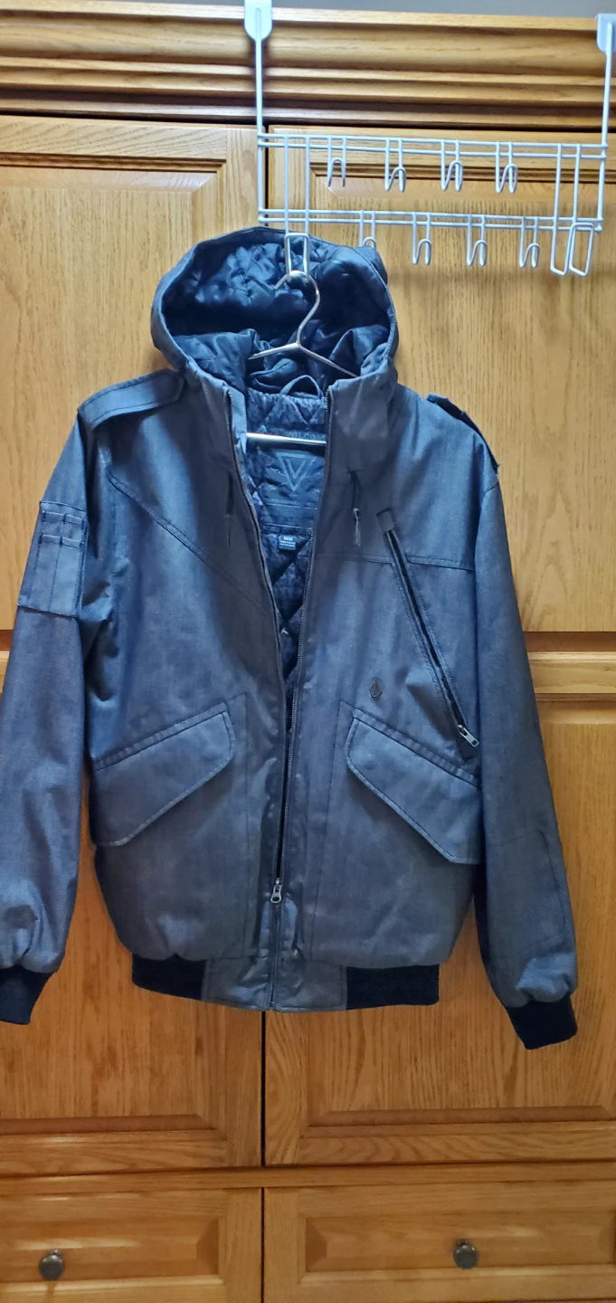 Volcom Grey Hooded Bomber Jacket Size Medium - photo 3