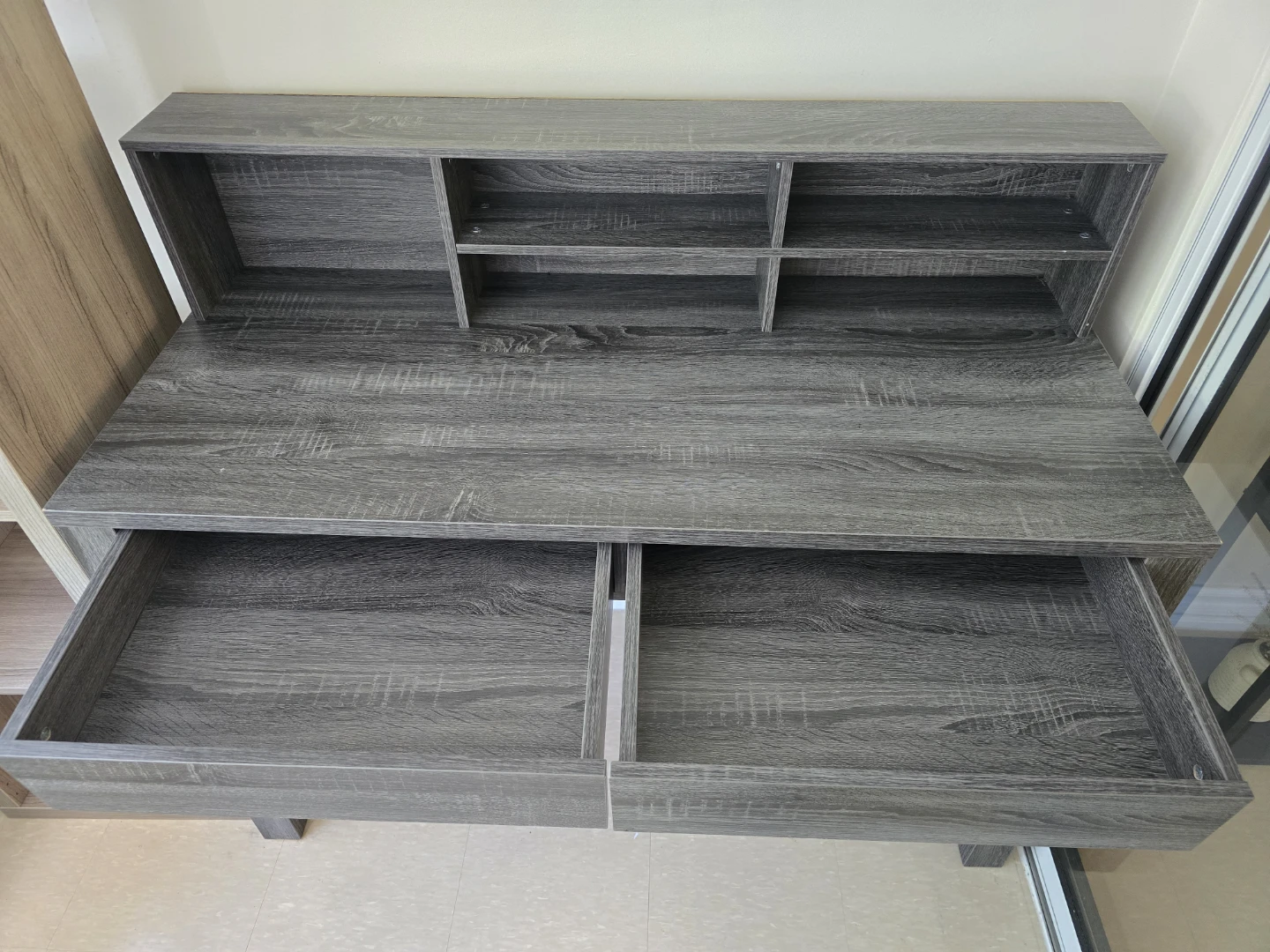 Grey Wood Writing Desk with Shelves and Drawers - photo 4