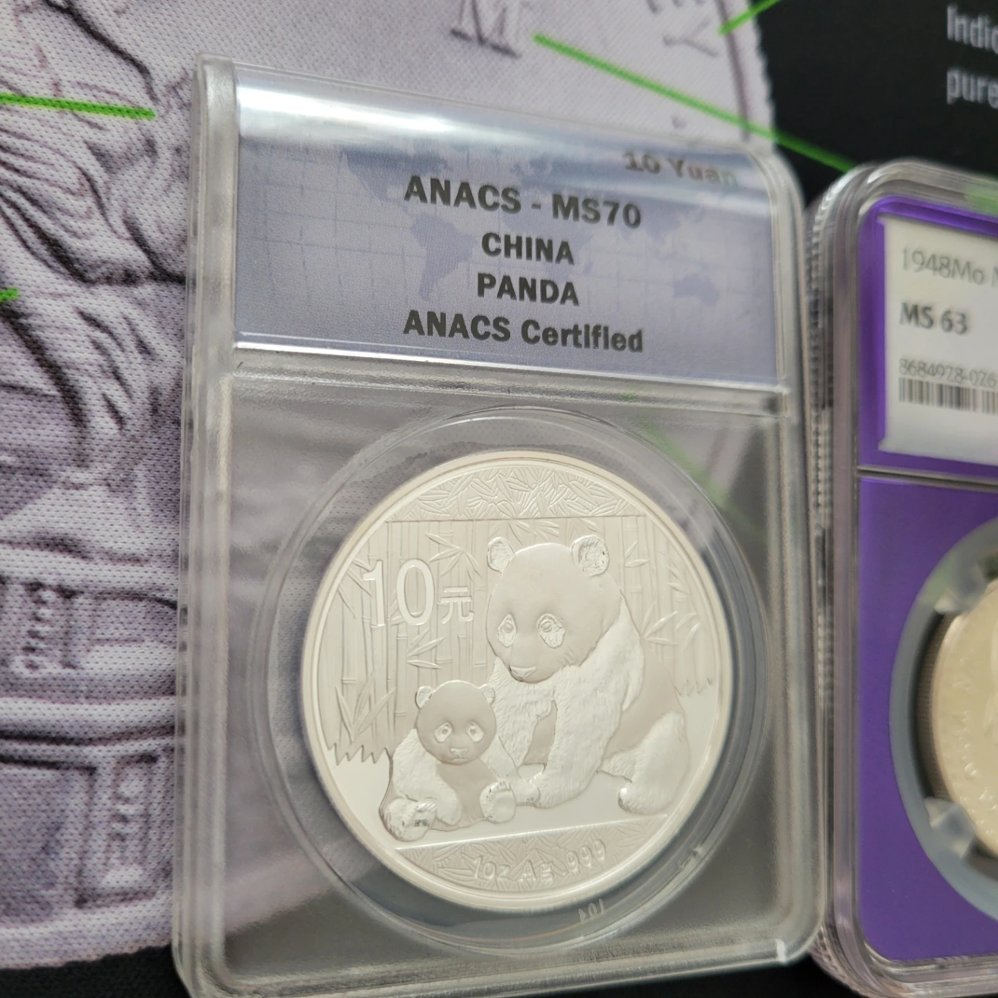 China Panda 10 Yuan Silver Coin ANACS MS70