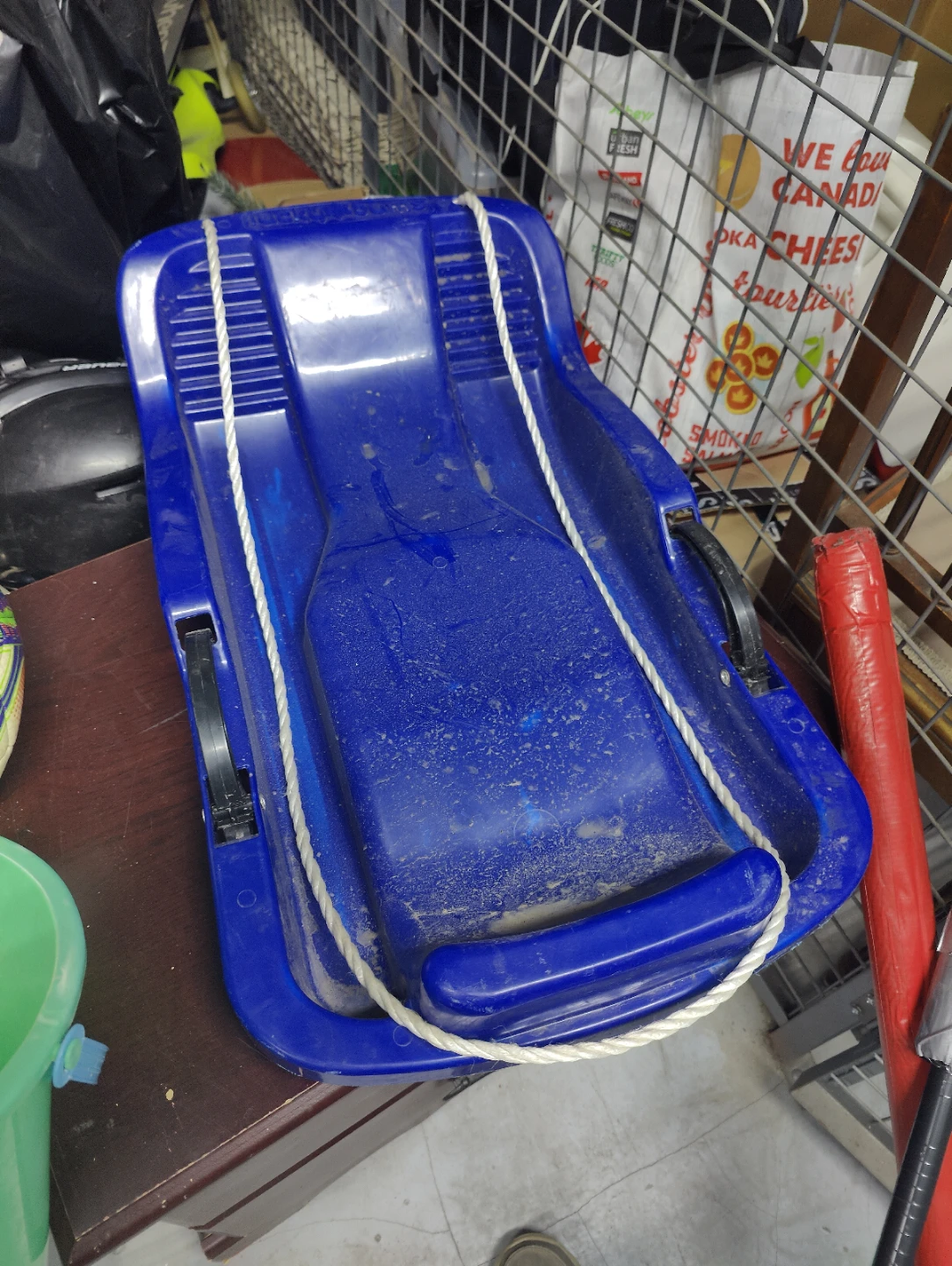 Blue Toboggan Sled with Rope