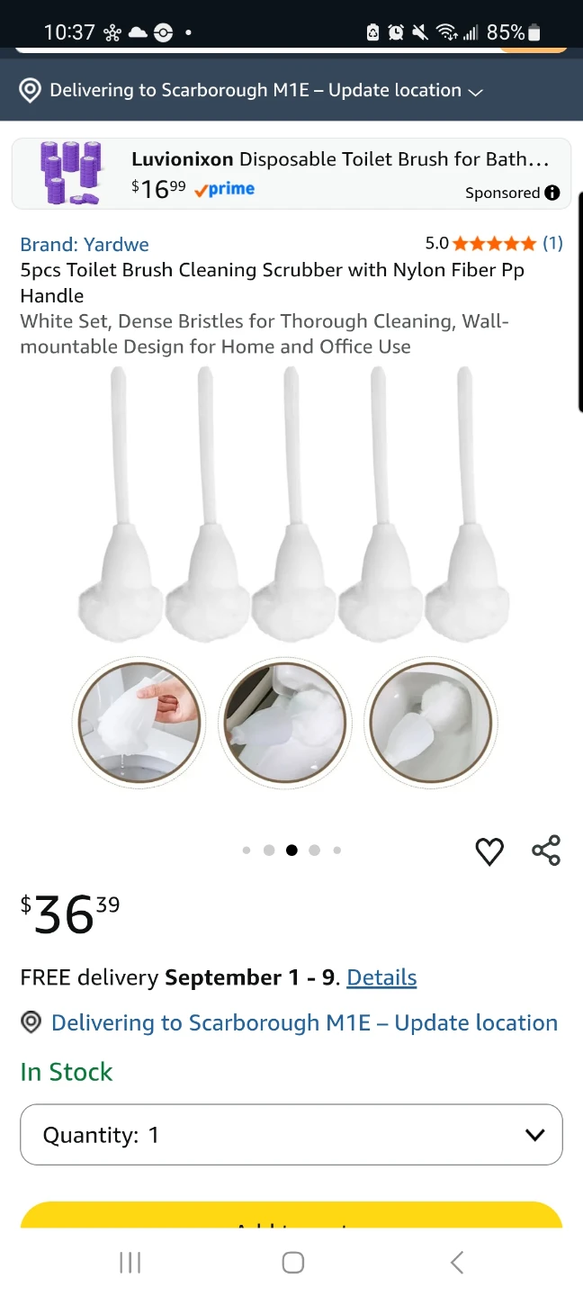 Yardwe 5pcs Toilet Brush Cleaning Scrubber White