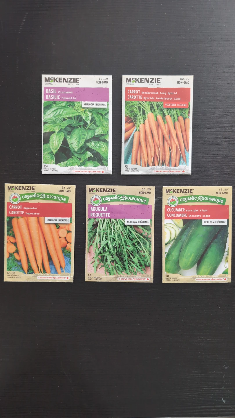 McKenzie Seed Packets - Basil, Carrots, Arugula, Cucumber