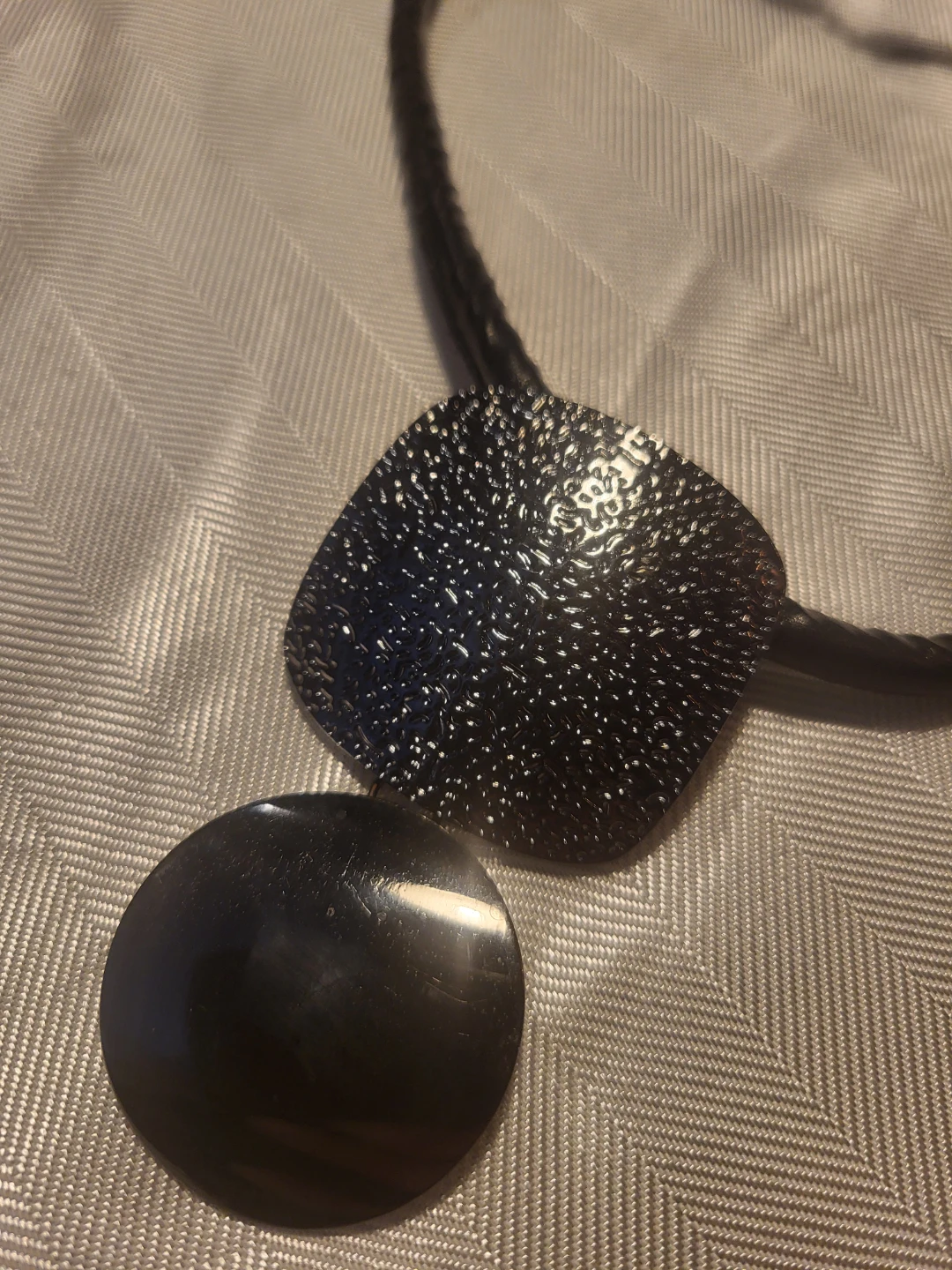 Black Pendant Necklace with Leather Cord - photo 2