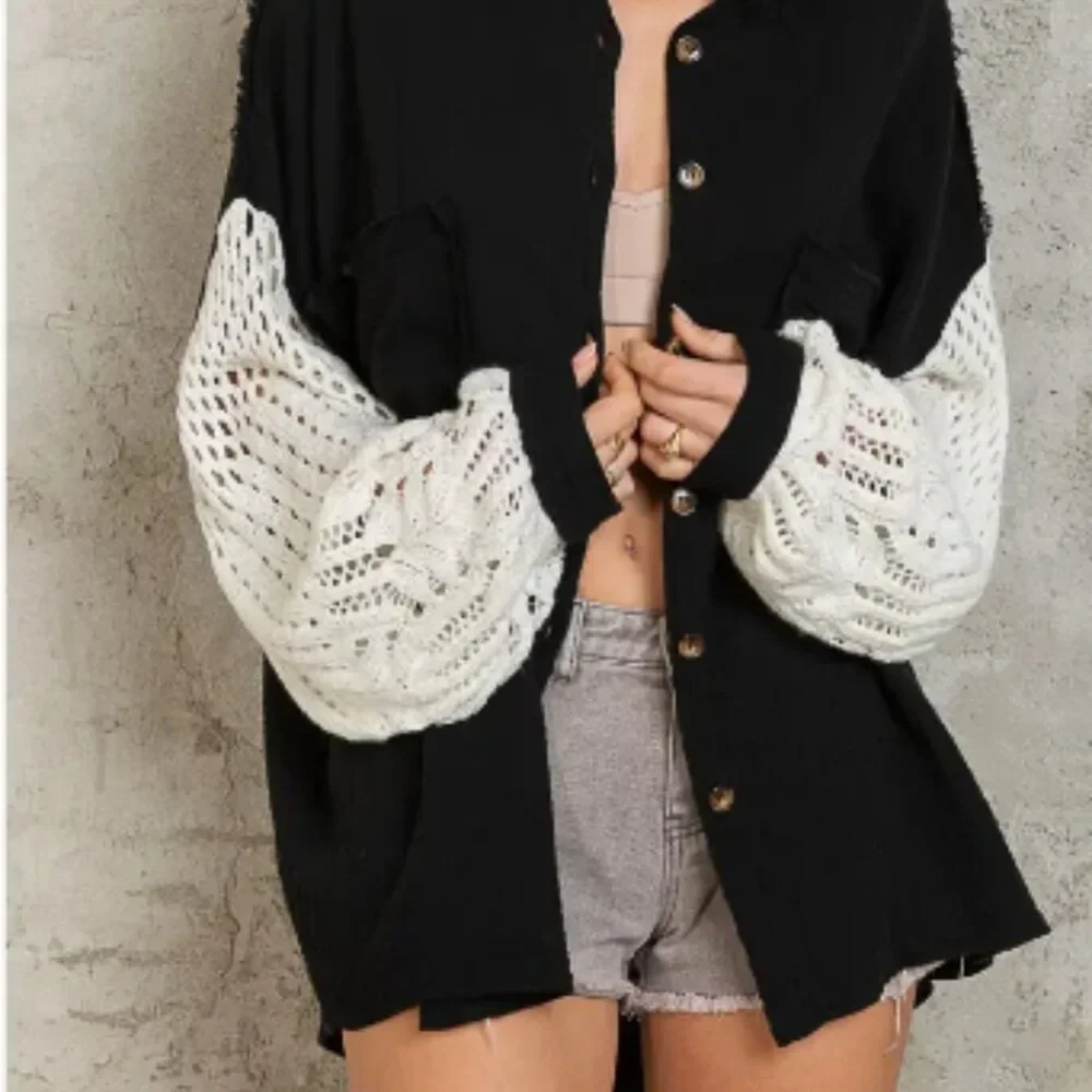 Brand New Jaipur Black | Oversized Shirt w/ Knit Sleeves - photo 4