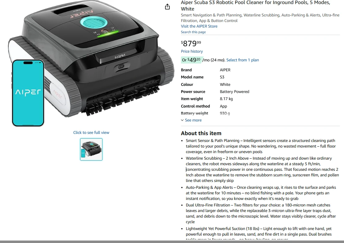 AIPER Scuba S3 Robotic Pool Cleaner - photo 2