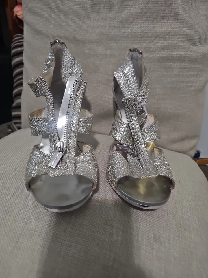 Michael Kors Silver Glitter Strappy Heels - photo 4