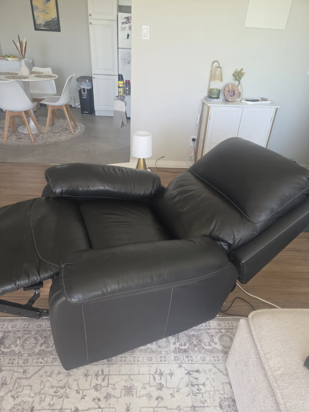 Black leather recliner/ charcoal Grey sofa - photo 3