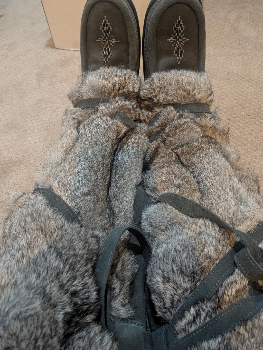 Grey Real Rabbit Fur Boots with Beaded Detail - photo 3