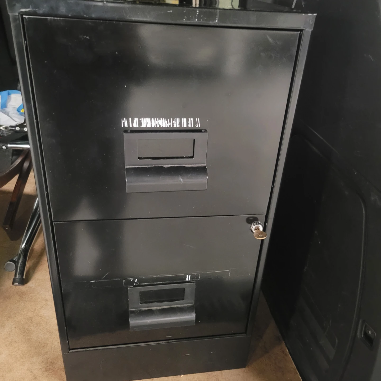 TWO DRAWER METAL FILING CABINET WITH LOCK AND FOLDERS - photo 2