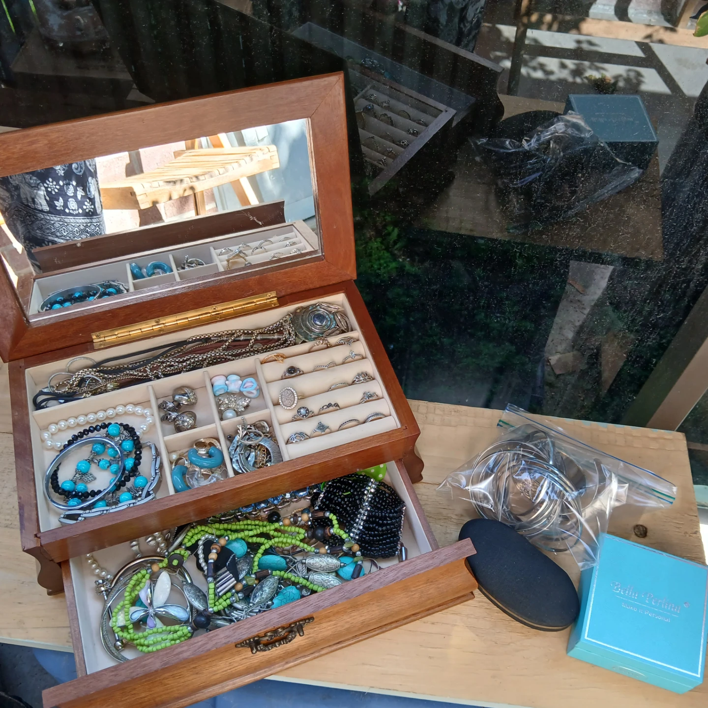 Wooden Jewellery Box with Accessories