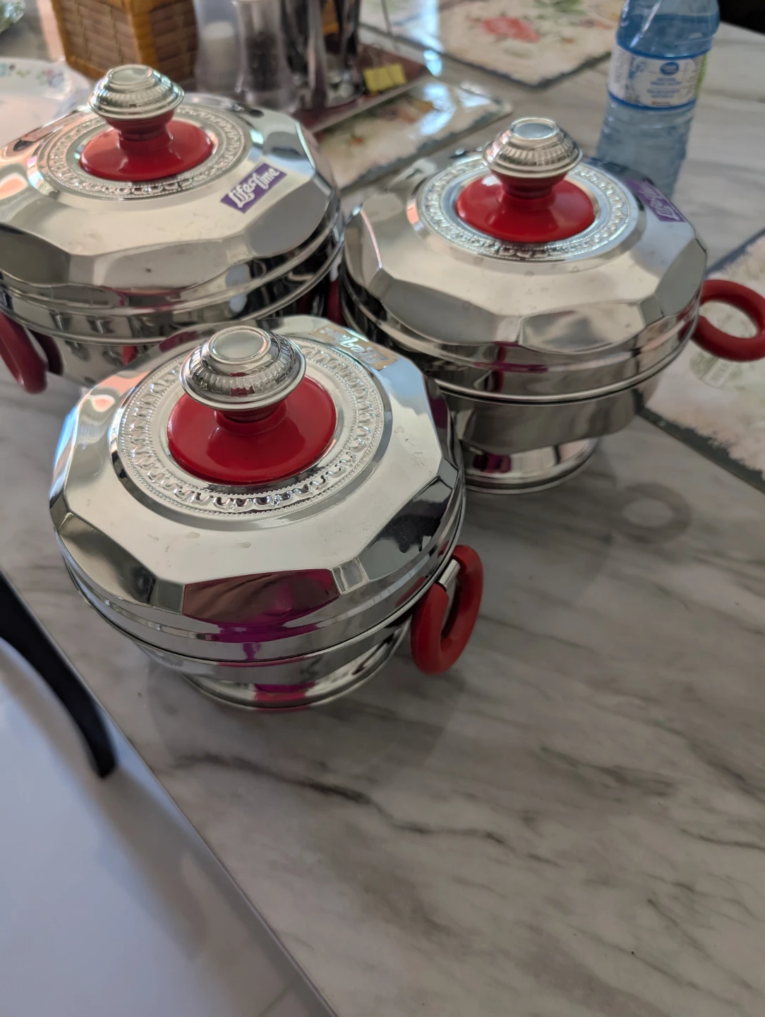 Life-Time Stainless Steel Casserole Set with Red Handles