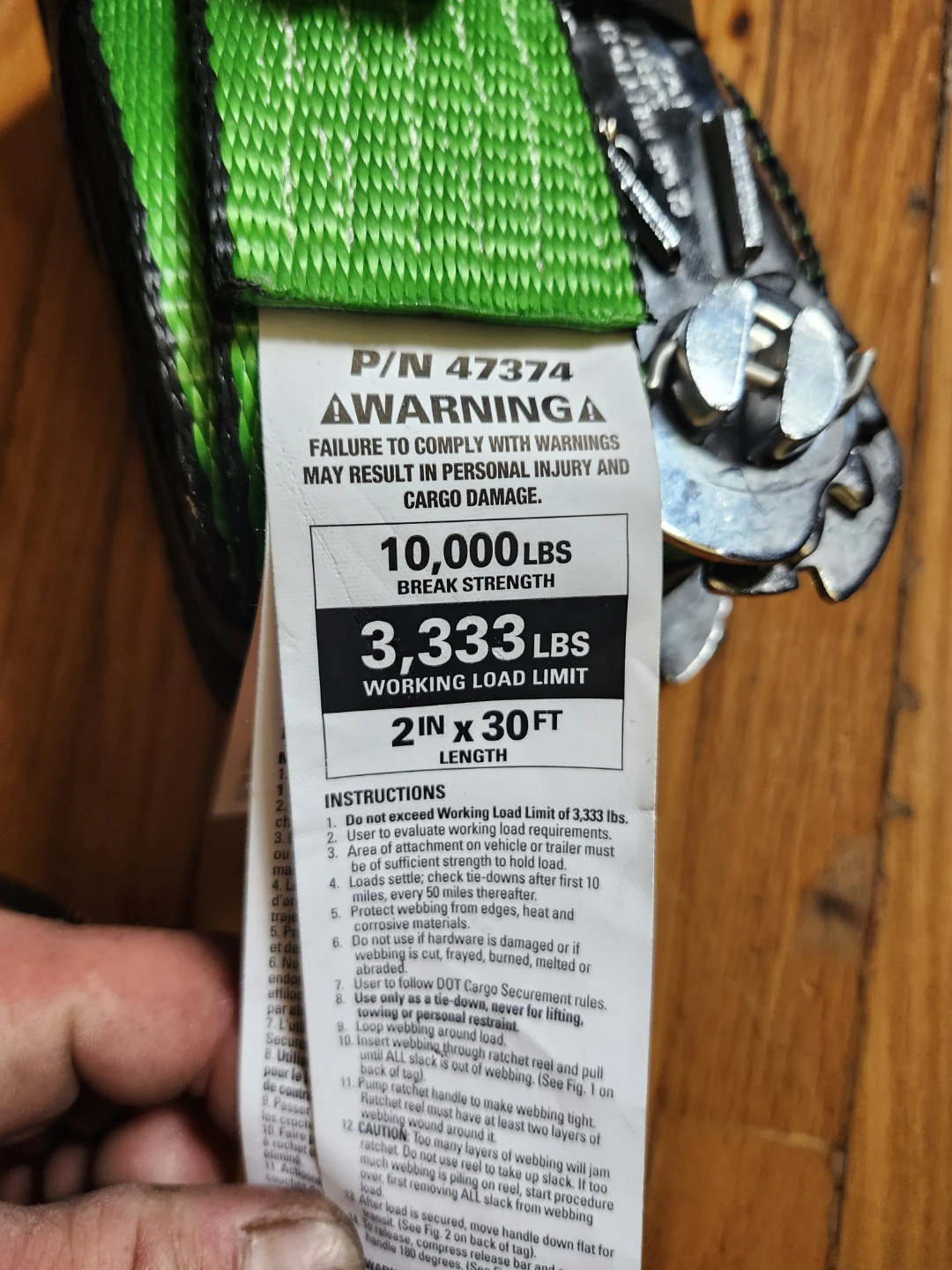 Ratchet Tie-Down Strap 10,000 LBS Break Strength 2" x 30 FT - photo 2