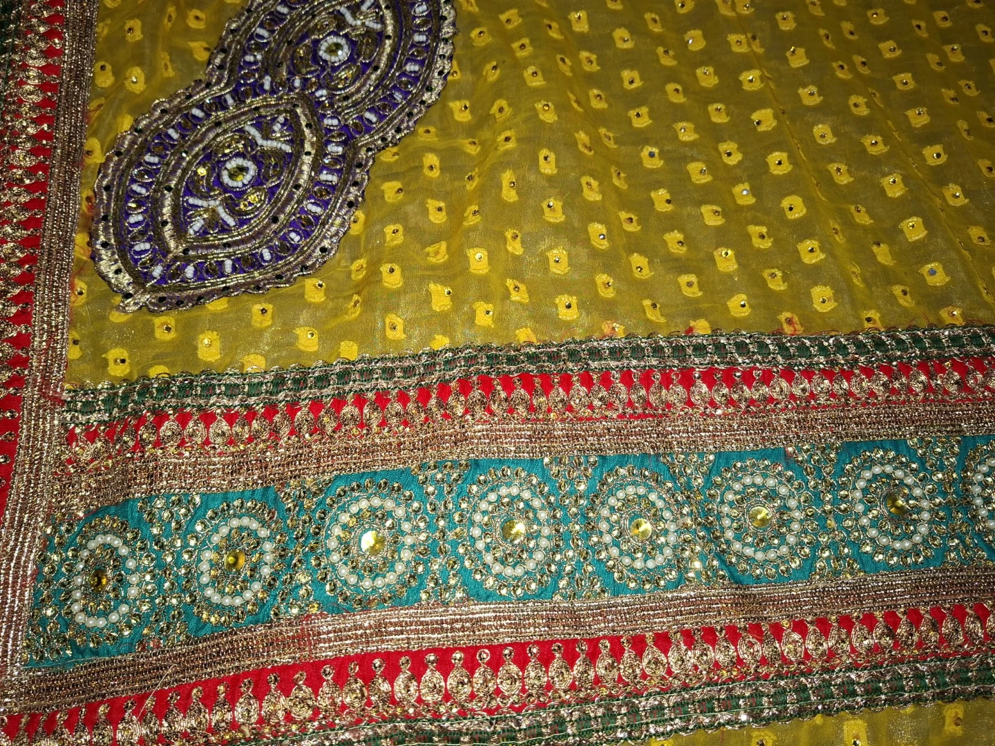 Embroidered Saree - Yellow & Blue - photo 3