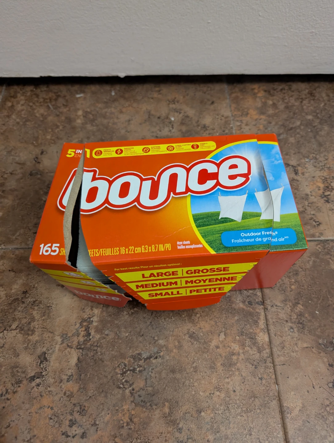 Partially used Bounce Dryer Sheets Outdoor Fresh Scent