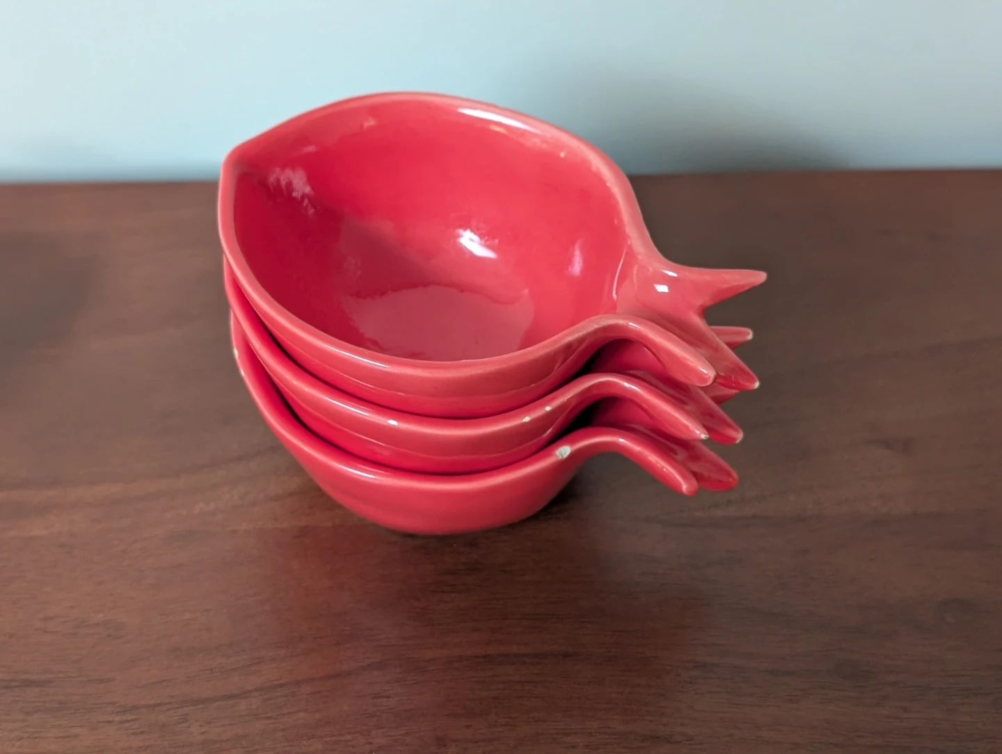 Set of 3 Red Pomegranate Shaped Ceramic Ramekins
