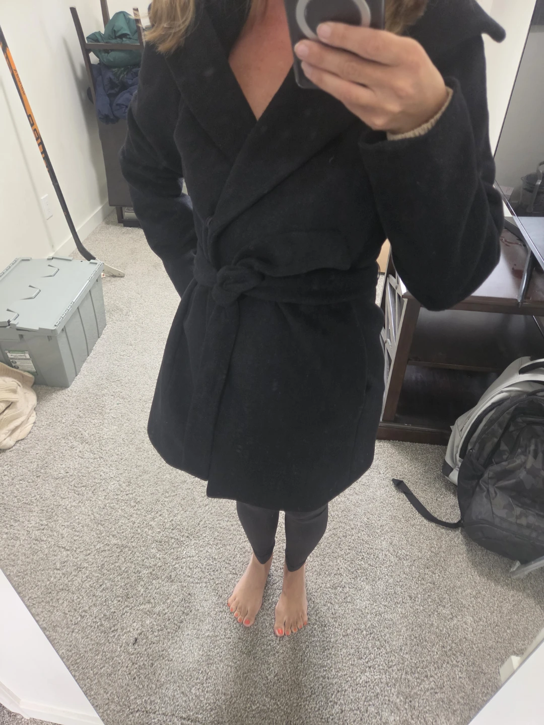 Calvin Klein Black Wool Blend Wrap Coat Size XS