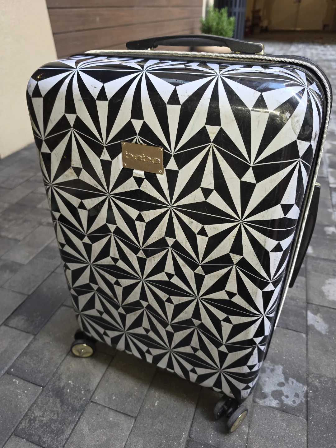 Bebe Black and White Geometric Hard Shell Suitcase