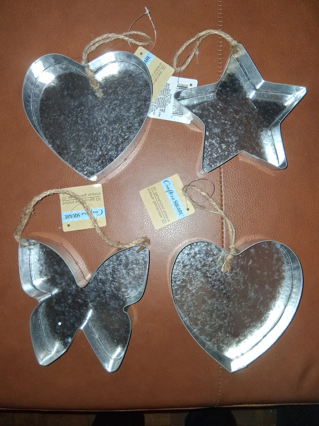 4 Crafter’s Square 3D Galvanized Plaques - Rustic Silver Metal!