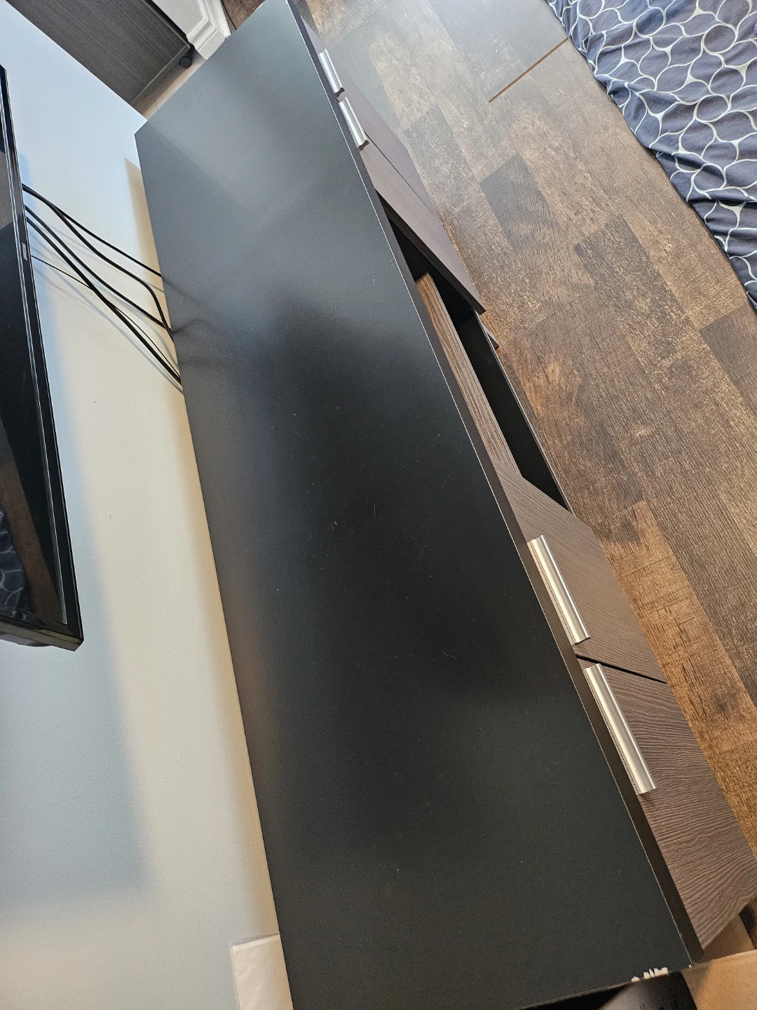 TV Stand with Storage - Black and Wood Grain Finish - photo 2