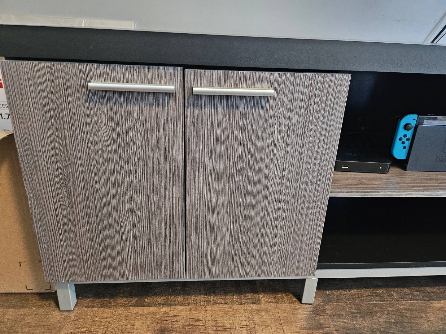 TV Stand with Storage - Black and Wood Grain Finish - photo 5