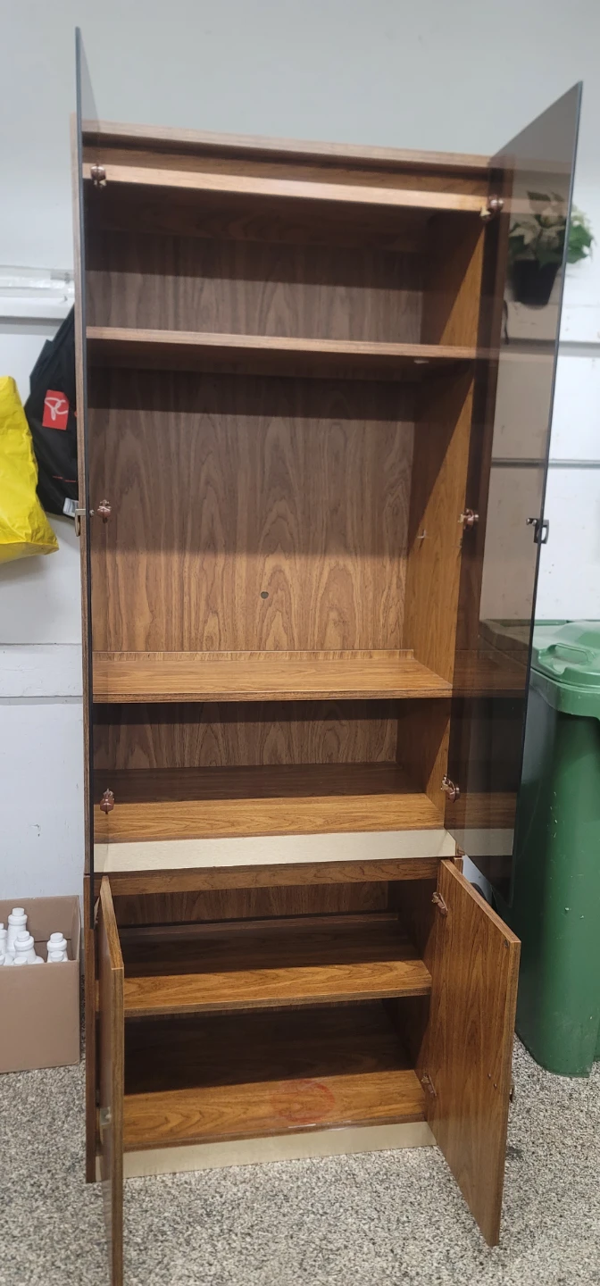 Vintage Wood Display Cabinet with Glass Doors