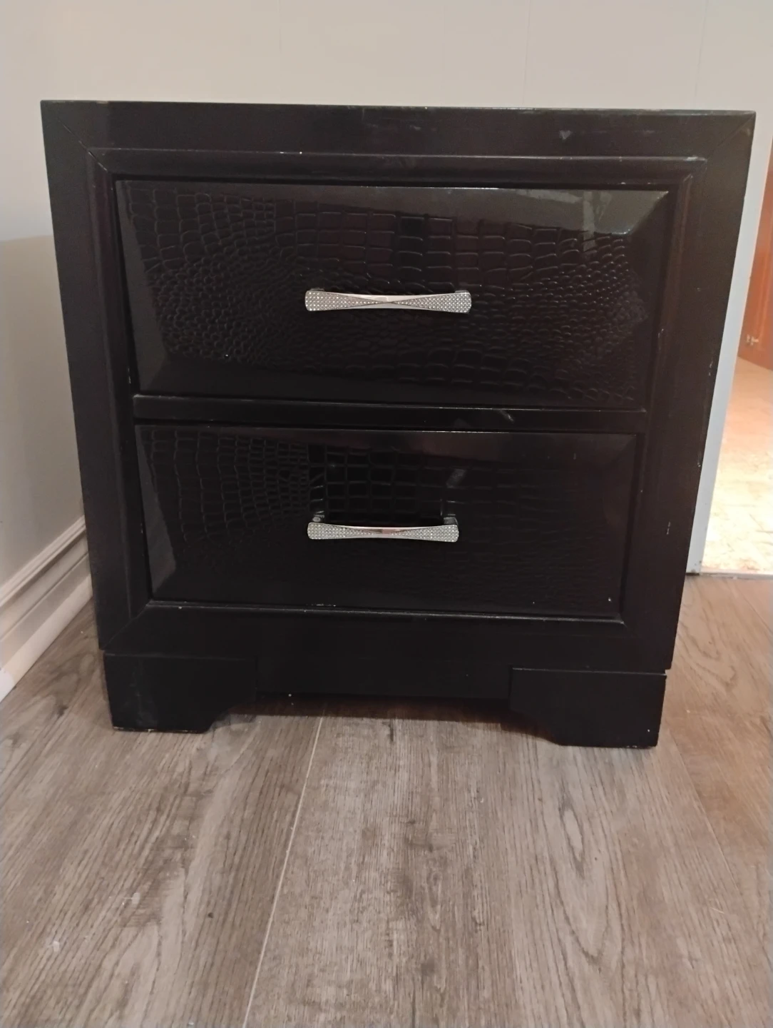 Black Faux Croc 2-Drawer Nightstand
