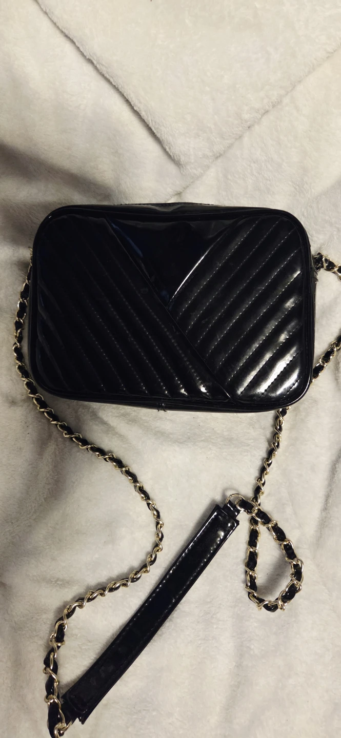 Black Patent Leather Crossbody Bag with Gold Chain - photo 3