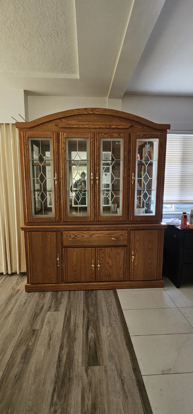 Oak China Cabinet with Glass Doors