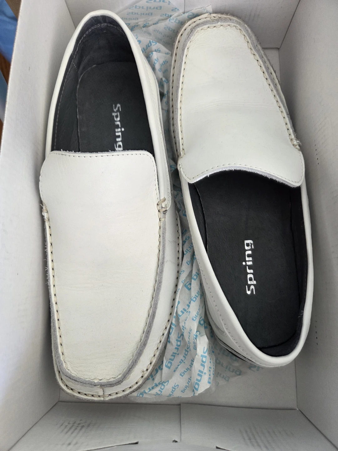 Men's Spring white leather loafers