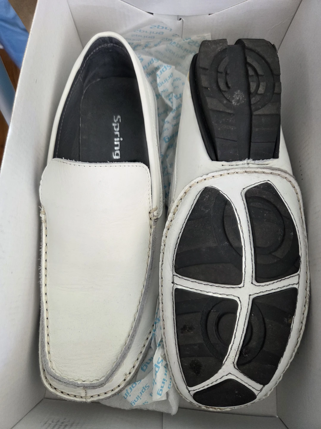 Men's Spring white leather loafers - photo 2