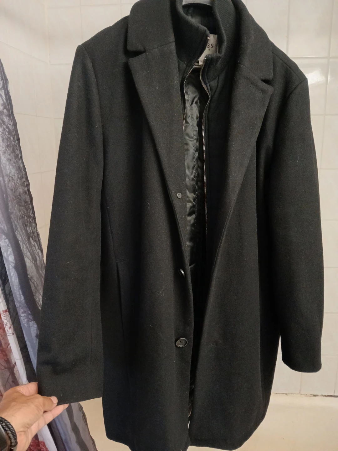 Men's Wool blend GUESS knee length peacoat Black XL