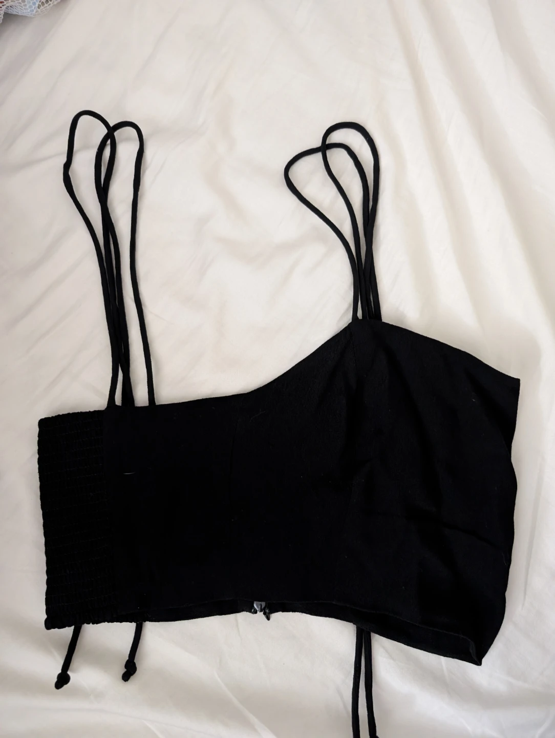 Aritzia Wilfred Black Smocked Crop Top
