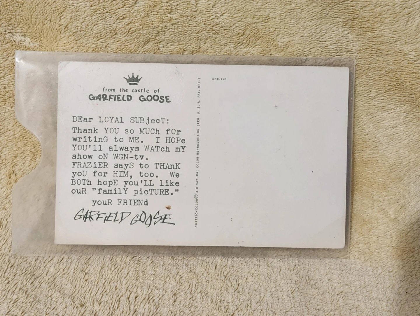 Garfield Goose Fan Mail Postcard - photo 2