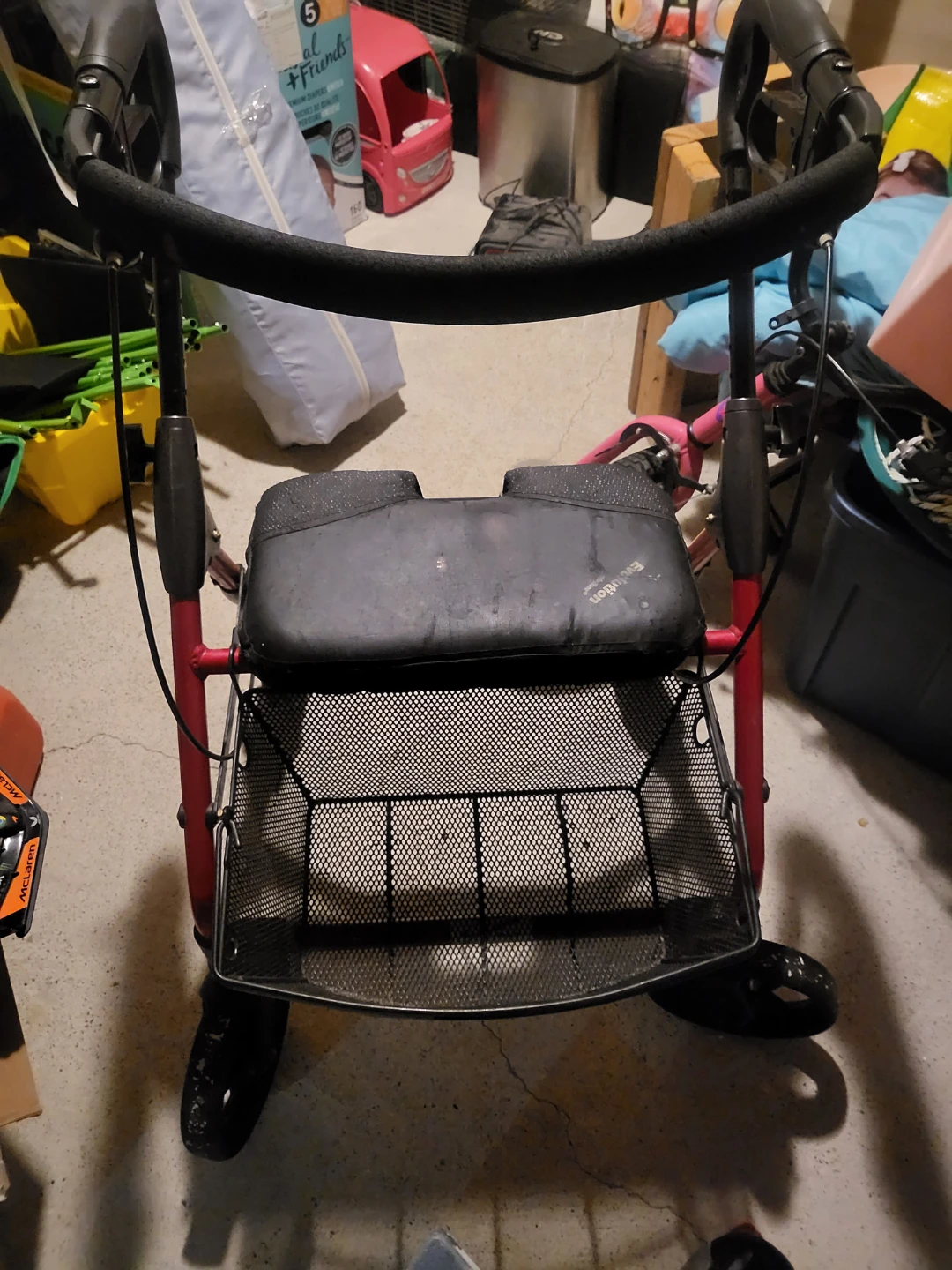 Red Rollator Walker with Seat and Basket