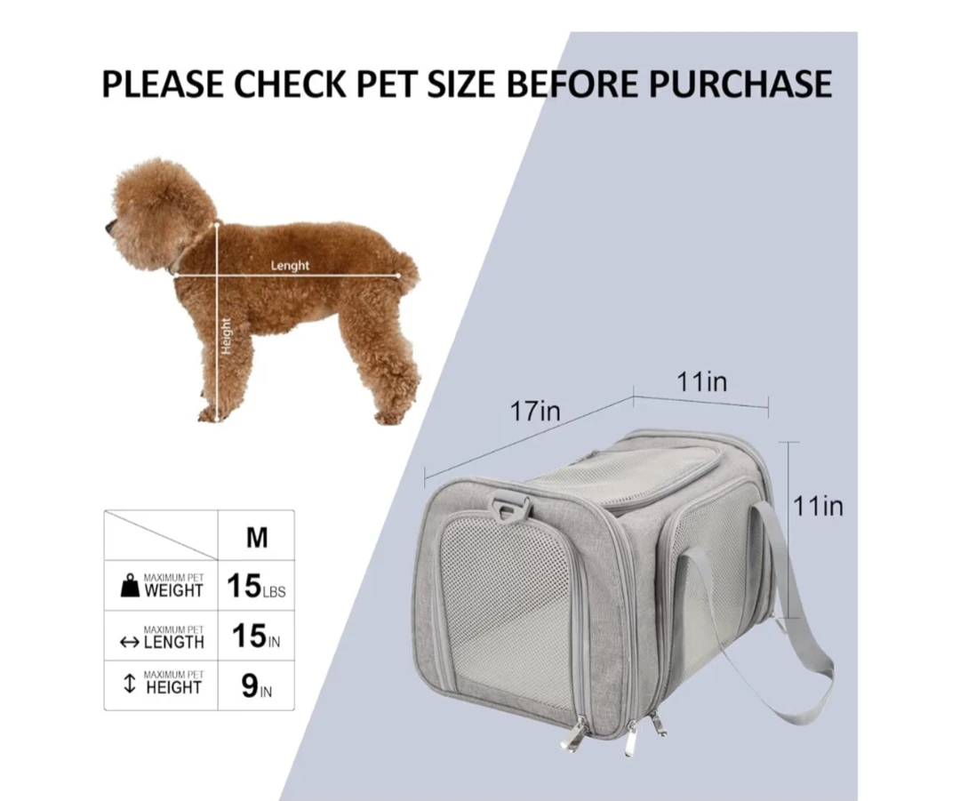 Grey Pet Carrier Bag for Cats and Small Dogs - photo 4